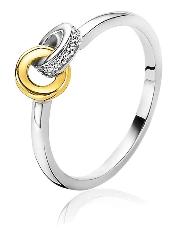 ZINZI ZIR2102 Zilveren bicolor ring met zirkonia