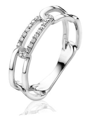 ZINZI ZIR2116 Zilveren paperclip schakel ring met zirkonia