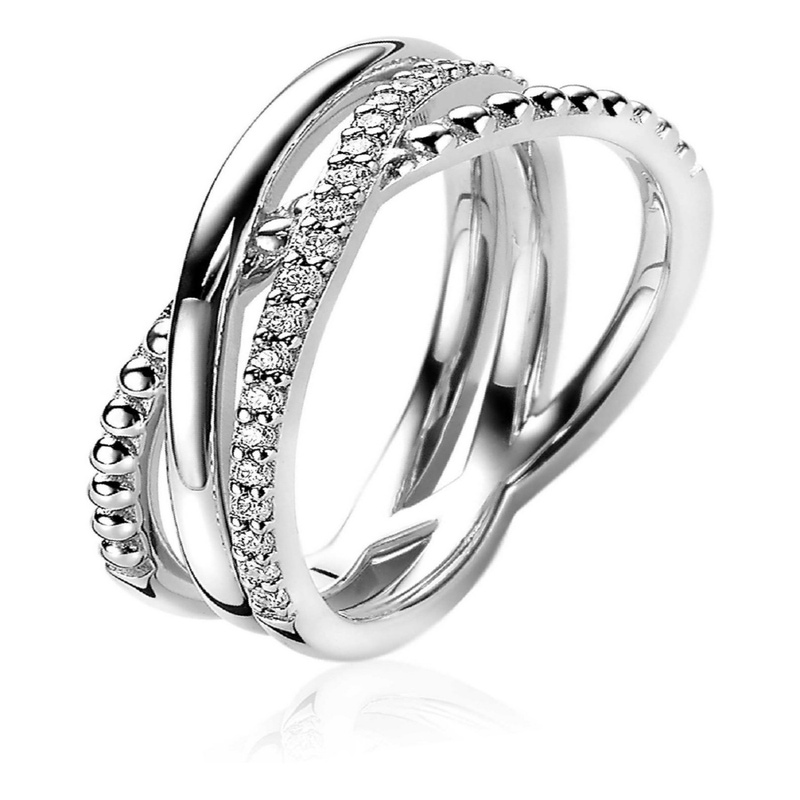 ZINZI ZIR2141 Zilveren cross-over ring met zirkonia 9,8 mm