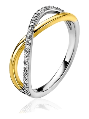 ZINZI ZIR2234 Zilveren cross-over bicolor met zirkonia