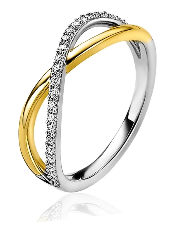 ZINZI ZIR2234 Zilveren cross-over bicolor met zirkonia