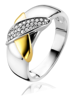 ZINZI ZIR2240 Zilveren bicolor cross-over ring met zirkonia