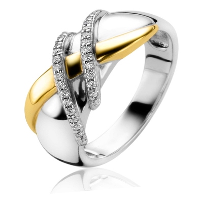 ZINZI ZIR2243 Zilveren cross-over bicolor ring met zirkonia