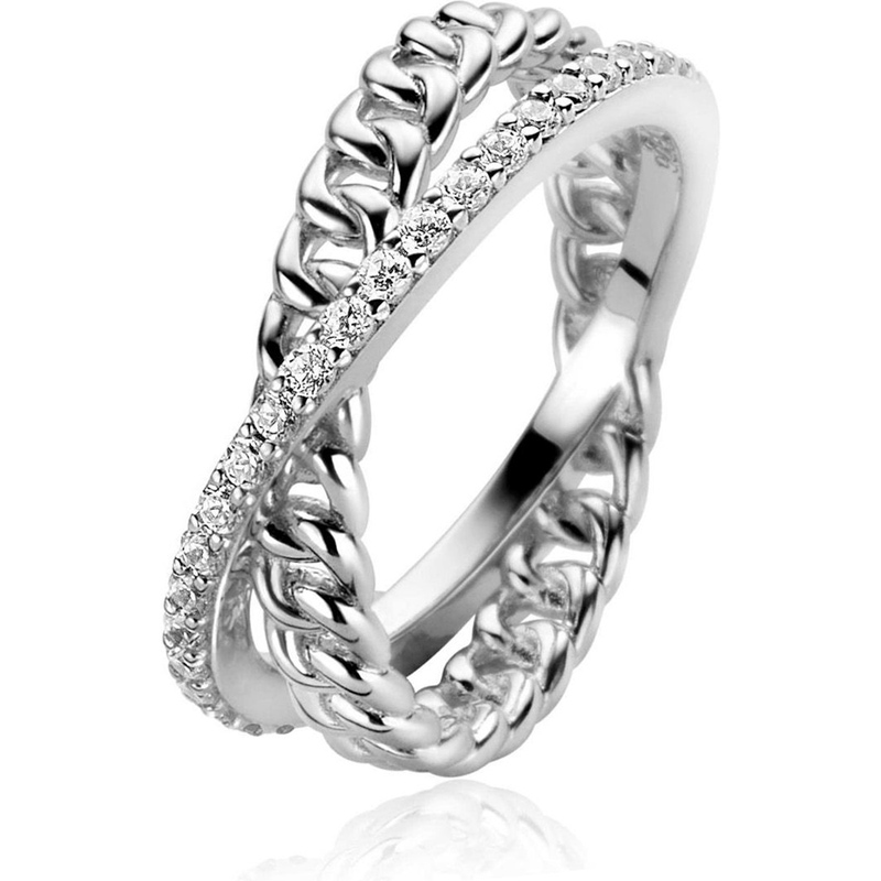 ZINZI ZIR2326 Zilveren cross-over ring zirkonia gourmet