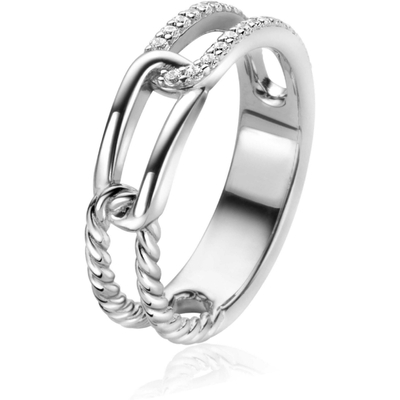 ZINZI ZIR2330 Zilveren ring paperclip schakels zirkonia