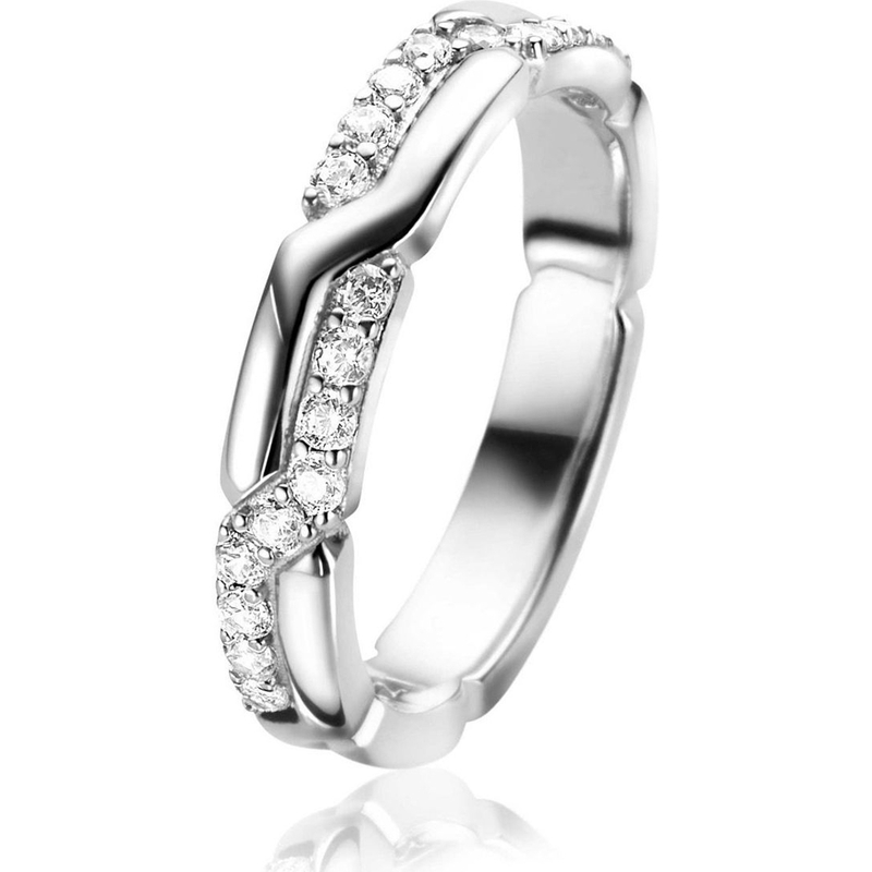 ZINZI ZIR2399 Zilveren cross-over ring met zirkonia