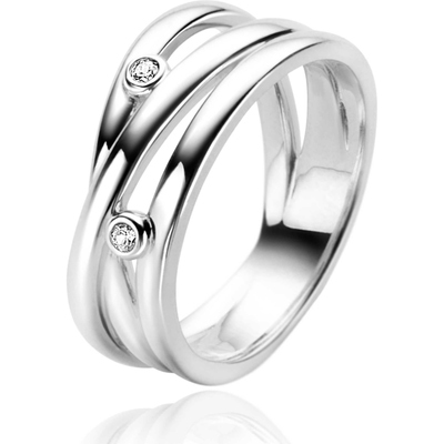 ZINZI ZIR2571 Zilveren cross-over ring met zirkonia