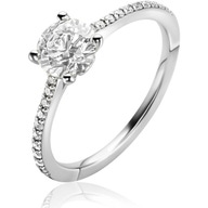 ZINZI zilveren verlovingsring met een grote ronde witte zirkonia 65mm in vierpootszetting en klein hartje aan de zijkant ZIR2