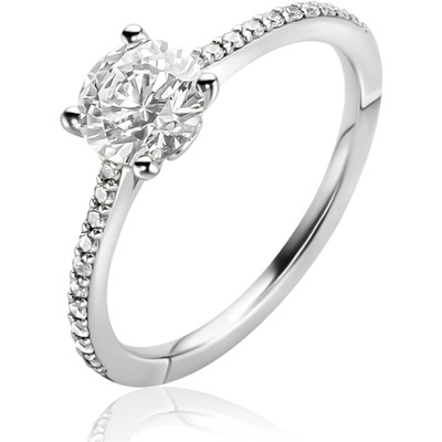 ZIR2696 Zilveren solitair ring met zijstenen zirkonia