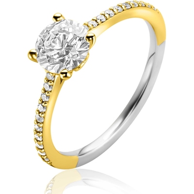 ZINZI ZIR2696Y Bicolor zilveren solitair ring met zijstenen