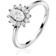 ZINZI zilveren entourage verlovingsring met een grote ovale witte zirkonia 11mm en klein hartje aan de zijkant ZIR2699