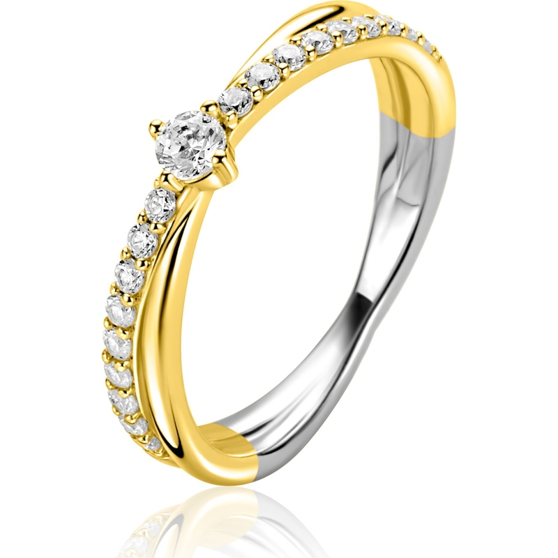ZINZI ZIR2725Y Bicolor zilveren cross-over ring met zirkonia