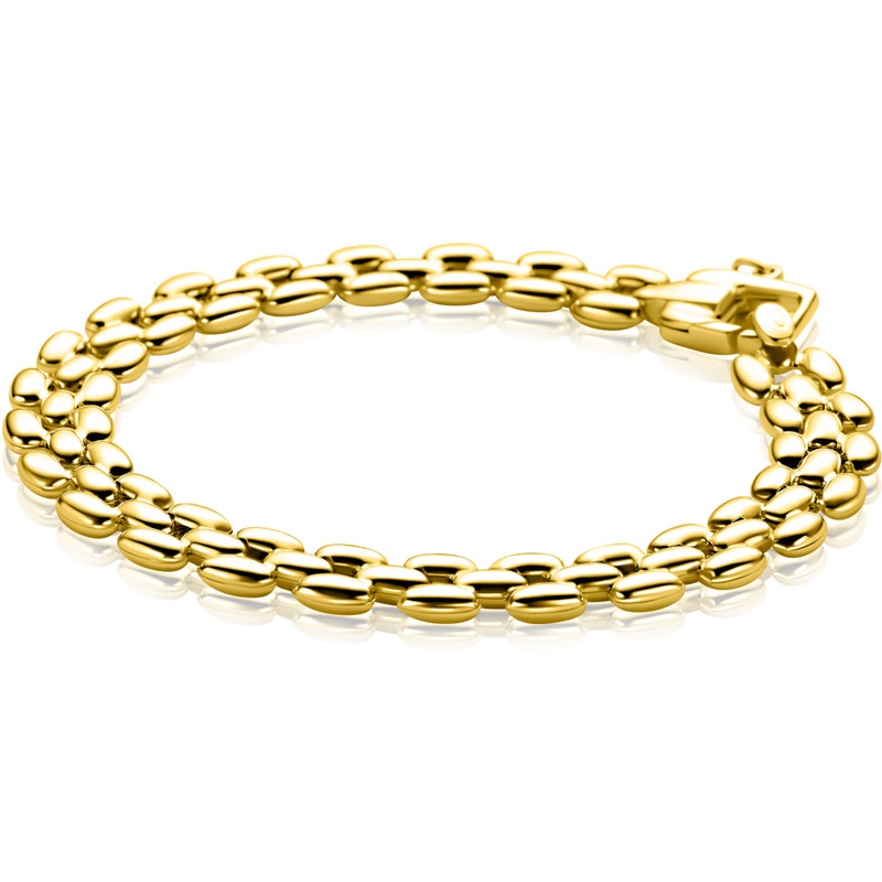 ZINZI gold plated zilveren brede rolex-style schakel-armband 8mm breed 19cm ZIA2764G