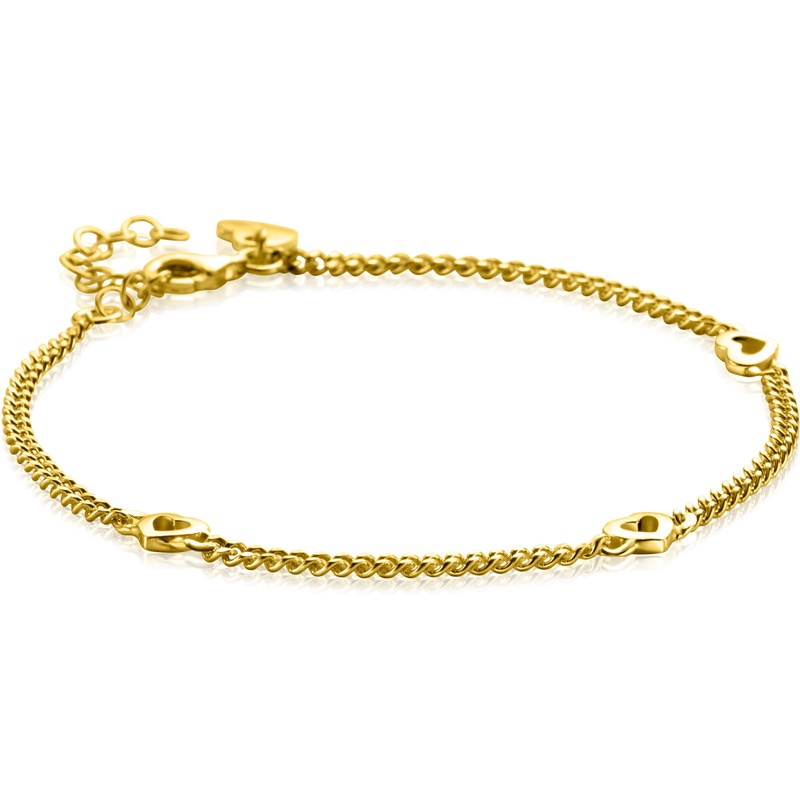 ZINZI gold plated zilveren gourmet armband met drie open hartjes 17-20cm ZIA2409G