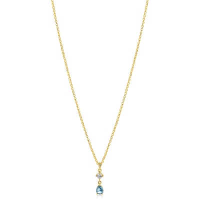 ZIC2744 Goudkleurige ketting met blauwe steen hanger