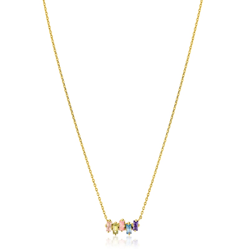 ZINZI gold plated zilveren ketting met multi-color rechthoekige kleurstenen 42-45cm ZIC2739