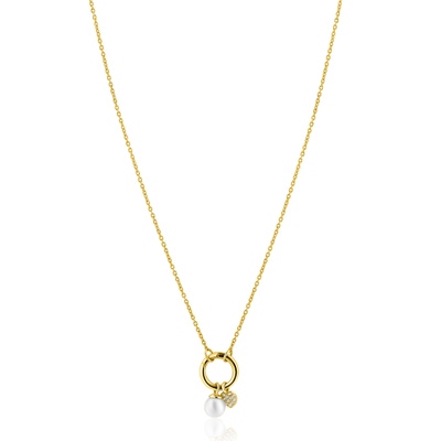 ZIC2738 Goudkleurige ketting met parel en zirkonia