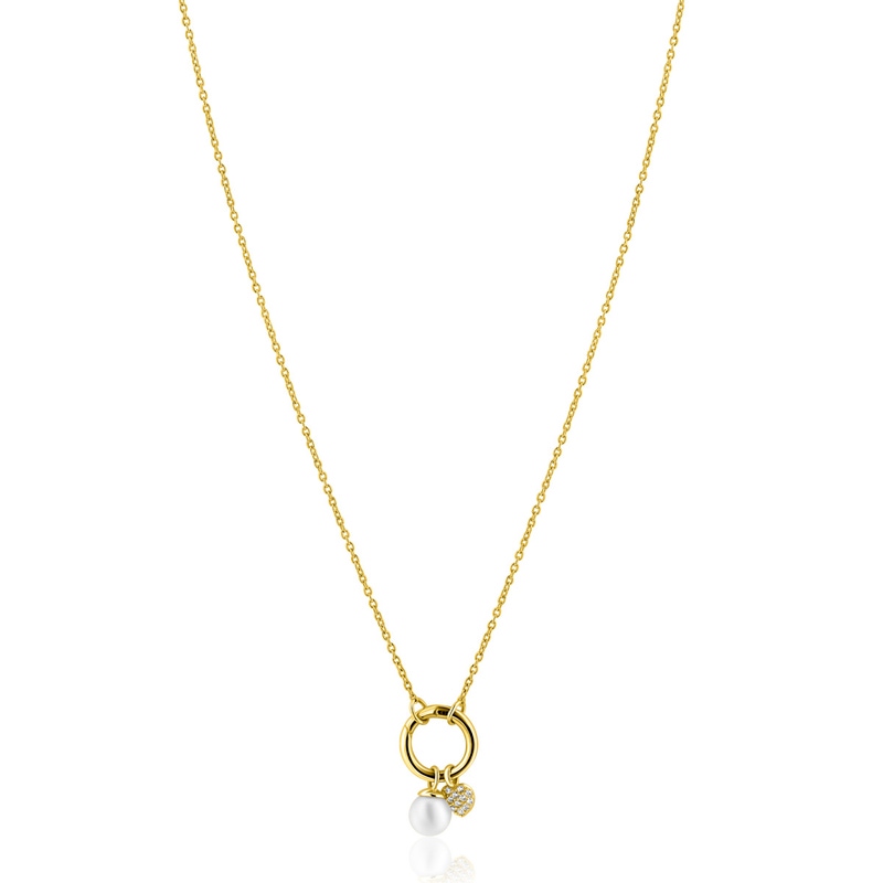 ZINZI gold plated zilveren ketting met ronde sluitring en twee luxe bedels 42-45cm ZIC2738