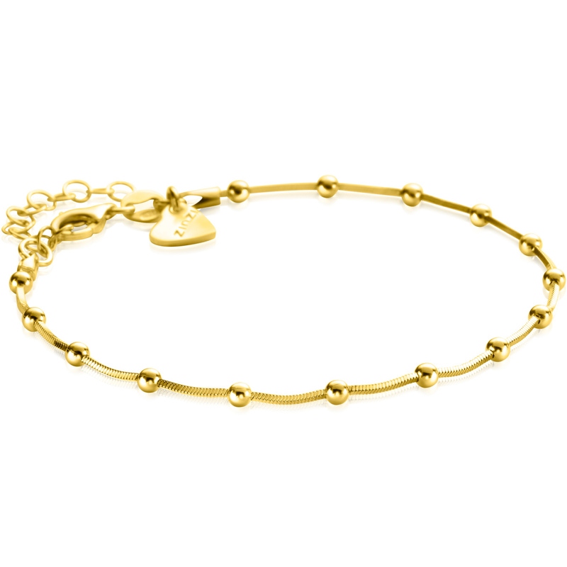 ZINZI gold plated zilveren slangen-armband met vierkant geslepen schakels en 15 verfijnde glanzende bolletjes 17-20cm ZIA2471G