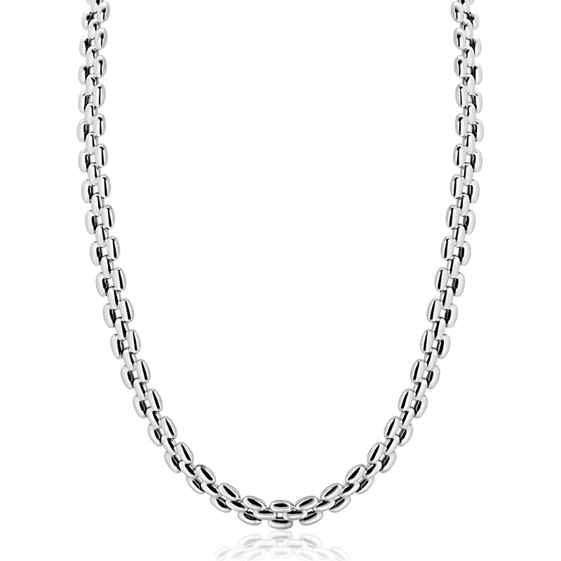 ZINZI zilveren brede rolex-style schakel-collier 8mm breed 43cm ZIC2764