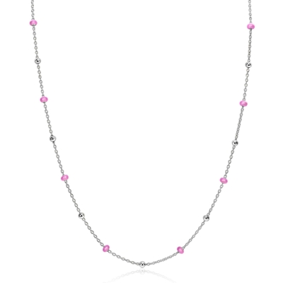 ZINZI zilveren fantasie ketting met 13 roze donuts en glanzende bolletjes 42-45cm ZIC2510