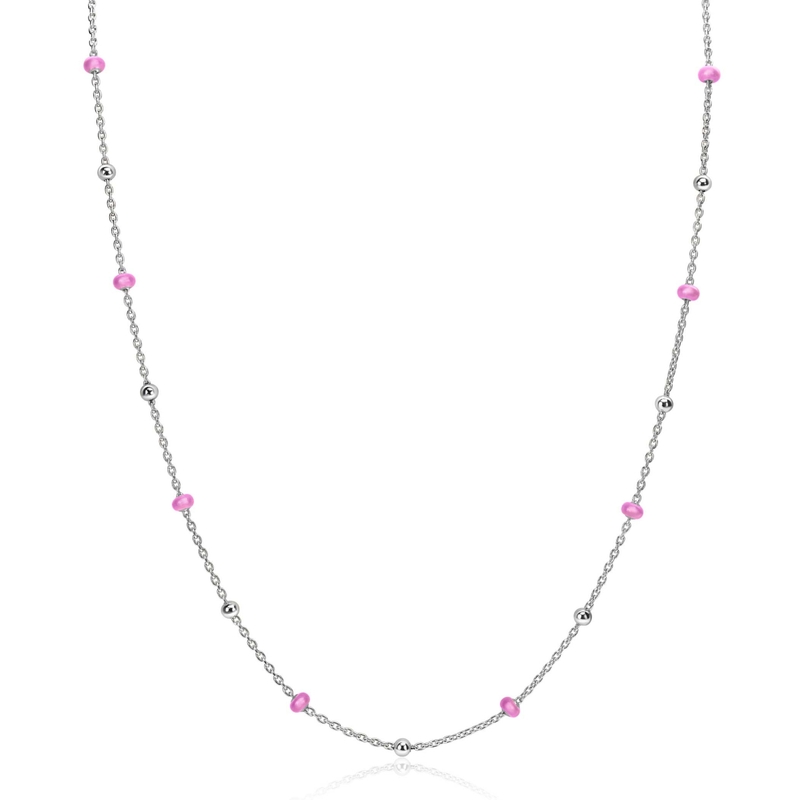 ZINZI zilveren fantasie ketting met 13 roze donuts en glanzende bolletjes 42-45cm ZIC2510