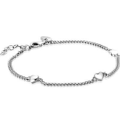 ZINZI zilveren gourmet armband met drie glanzende hartjes 17-20cm ZIA2408