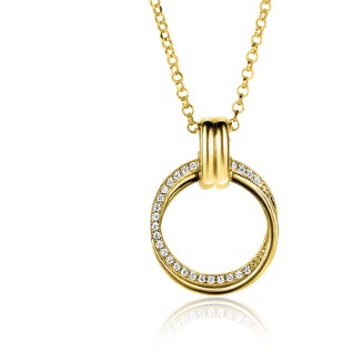 ZIC2266Y Goudkleurige ketting met ronde hanger zirkonia