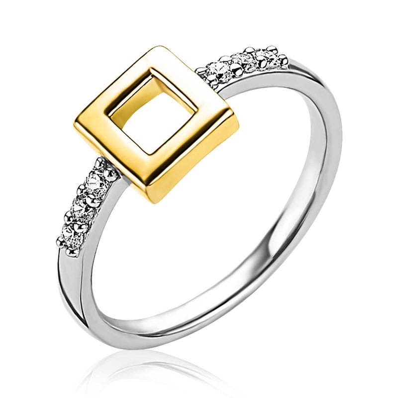 ZINZI ZIR1862G Zilveren bi-color ring vierkant met zirkonia 20 mm